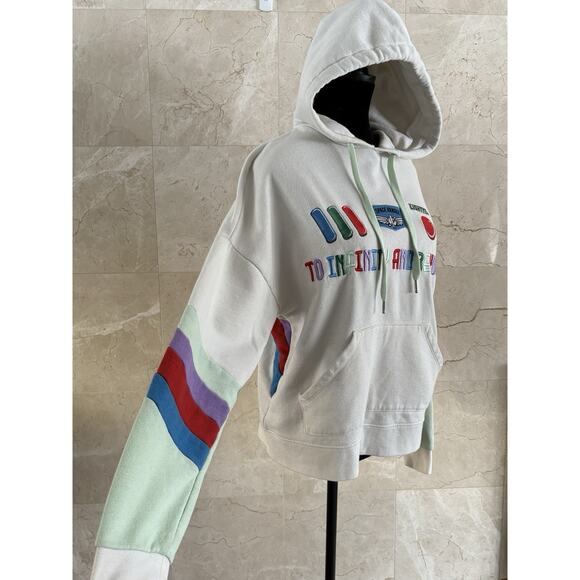 Disney Pixar Buzz Lightyear Hoodie - Small Cream, Embroidered Colorful Stripe - Picture 6 of 13